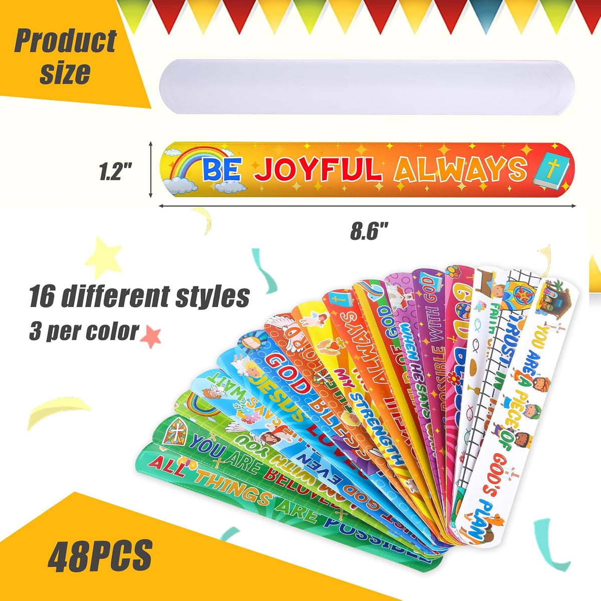 POPLAY 48 pack Christian slap bracelets with Bible verses, crosses and doves - view 3