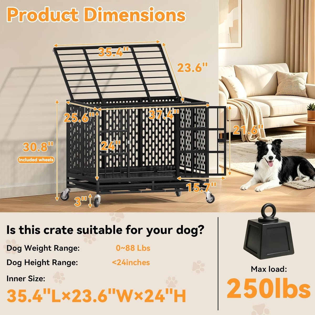 54 Inch Heavy Duty Dog Crate with Wheels - image 3