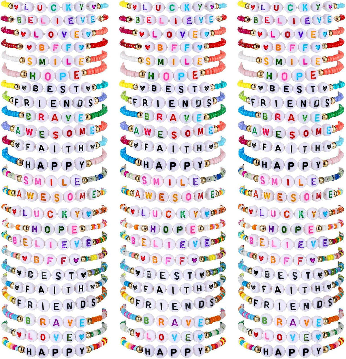 Ecation beaded friendship bracelets bulk set of 96 acrylic bead bracelets with glow letter beads - view 4