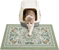 24"x15" Cat Litter Mat Non-Slip Washable Litter Box Mat – Daily Care for Cats - Green Mandala / 24X15in