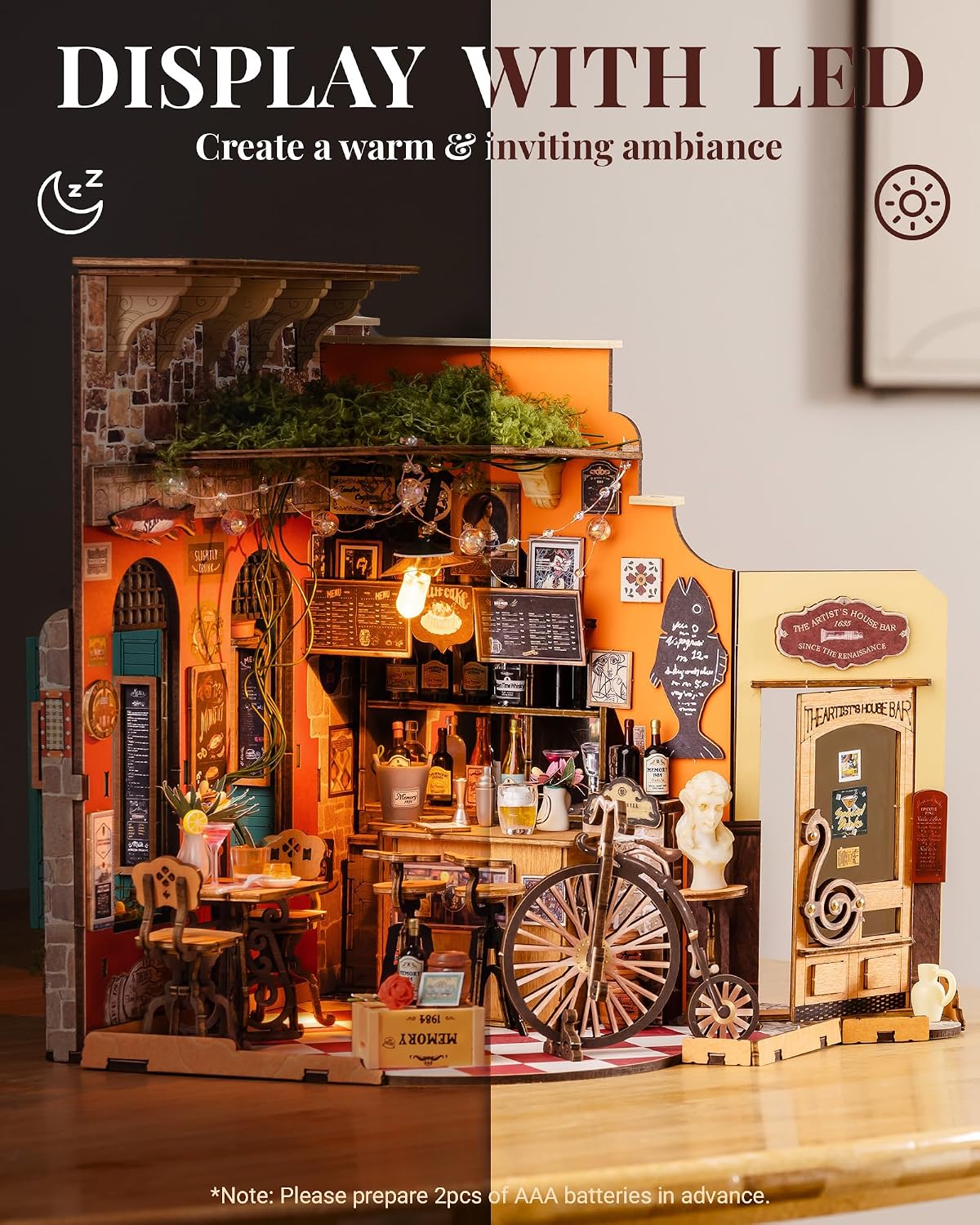 Rolife Coffee Shop DIY miniature house kit with LED lights and tiny cafe details - view 6