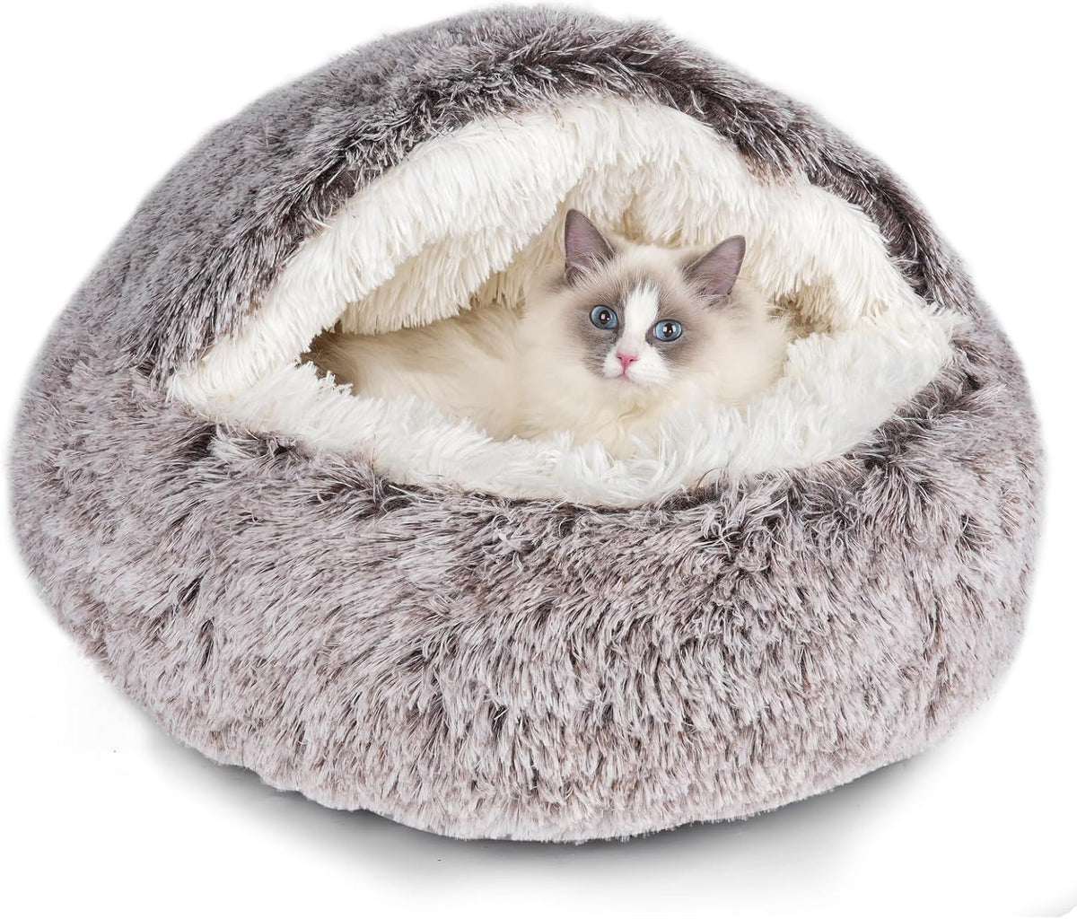 Cat Bed Cave, Cat Beds for Indoor Cats, Washable Hooded Cat Beds - 20.0"L x 20.0"W x 12.0"Th / Coffee