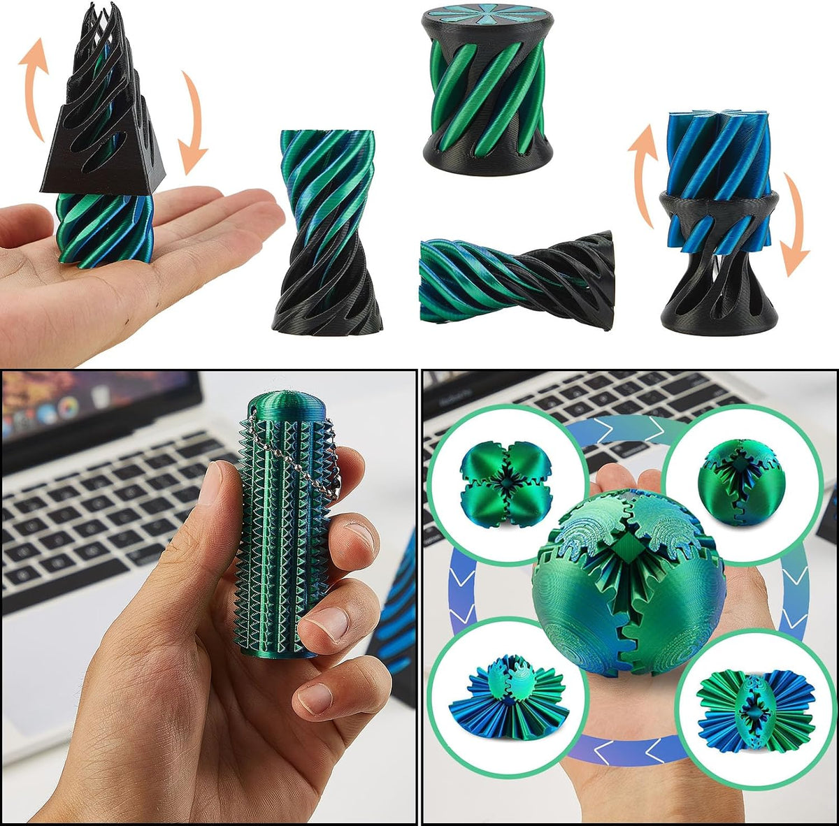 Four 3D printed Halloween spiral pumpkin passthrough fidget toys - view 19