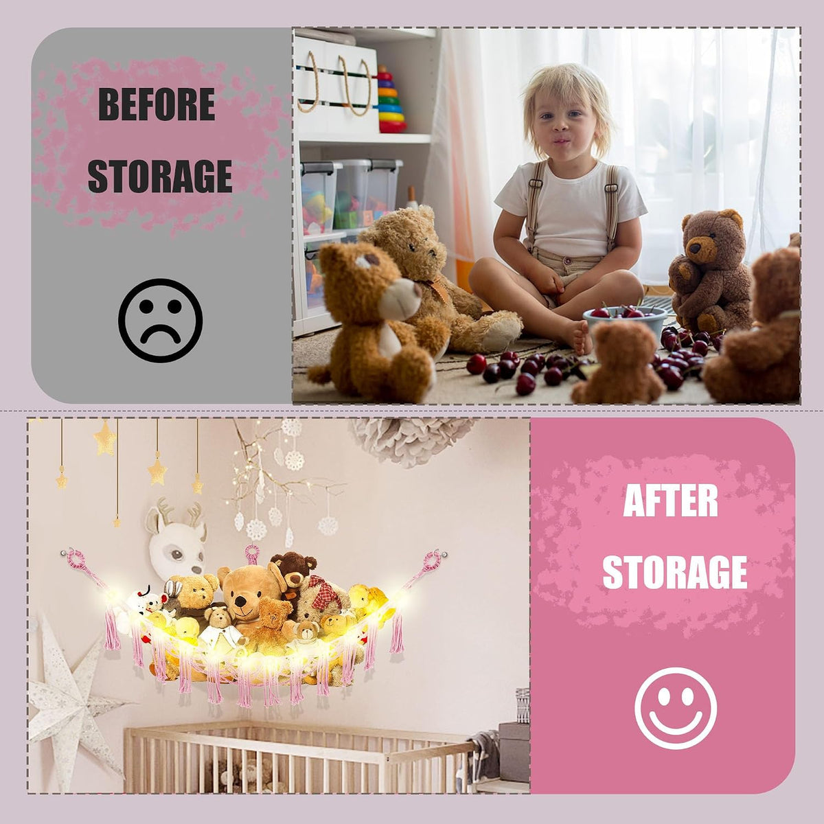 CERETIA Stuffed Animal Hammock Large Corner Plushie Net Storage - Pink / Large-(Package of 2) - image 4