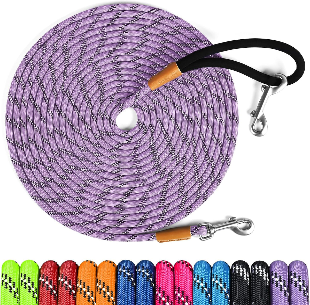Long Dog Leash Reflective Rope Training Lead 15ft 30ft 50ft Check Cord – Essentials for Dogs - Light Purple / 30ft x 3/8inch