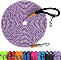 Long Dog Leash Reflective Rope Training Lead 15ft 30ft 50ft Check Cord – Essentials for Dogs - Light Purple / 30ft x 3/8inch