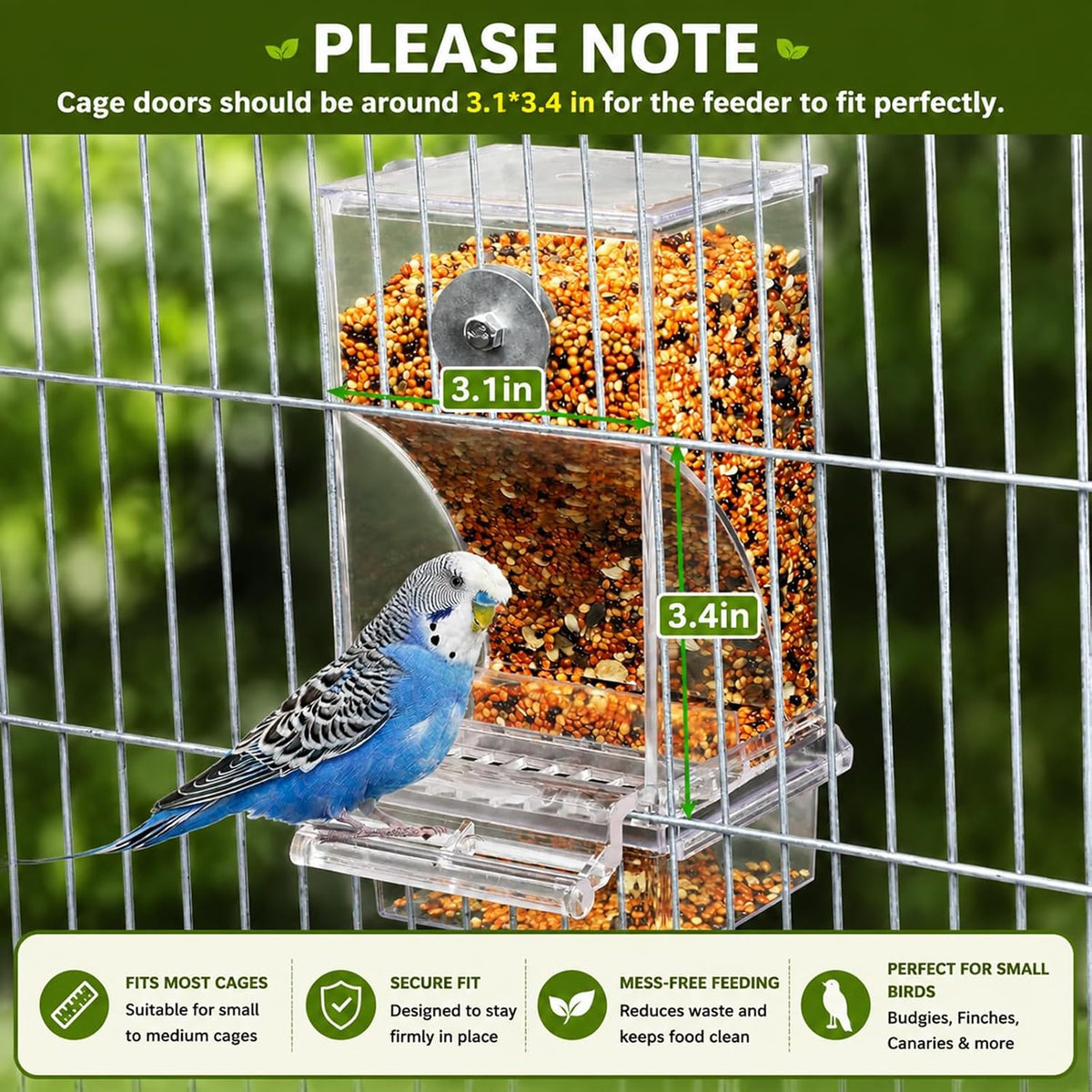 No-Mess Automatic Bird Feeder, Parakeet Cage Accessories – Essentials for Birds - Transparent - image 4
