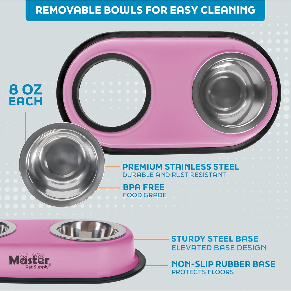 Master Pet Supply Double Dog Bowls Set with Elevated Base Black Velvet – Essentials for Dogs - Hyper Pink - image 3