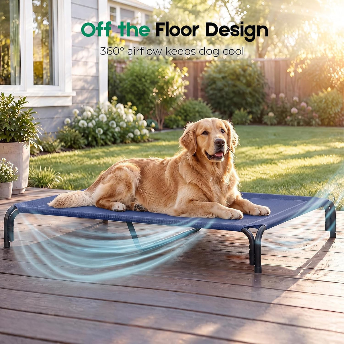 Elevated Dog Bed Raised Outdoor Dog Cot for Large Dogs - XXL-53.9"L×35.8"W×7.9"Th / Blue - image 2