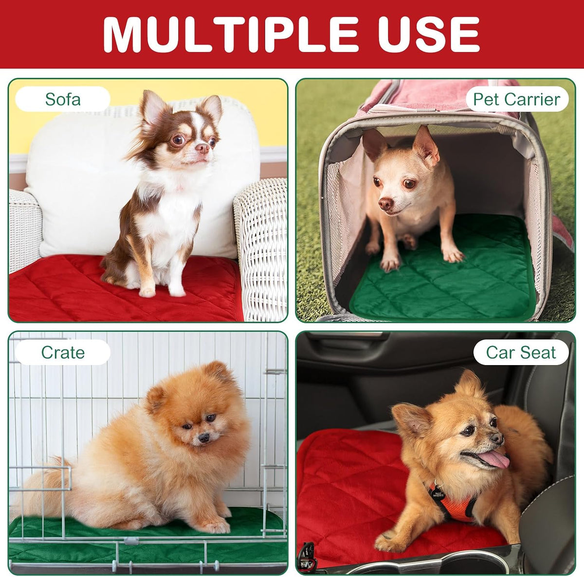 2 Pack Self Warming Cat Bed Thermal Pet Mat - 16 x 20 inches / Red, Green - image 3