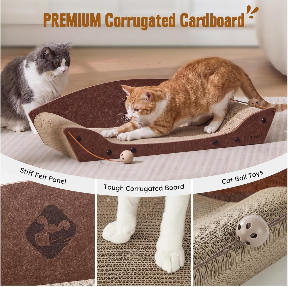 26'' Cardboard Cat Scratcher Bed for Indoor Cats, 1PC, Brown – Essentials for Cats - 1PC-Camel - image 4