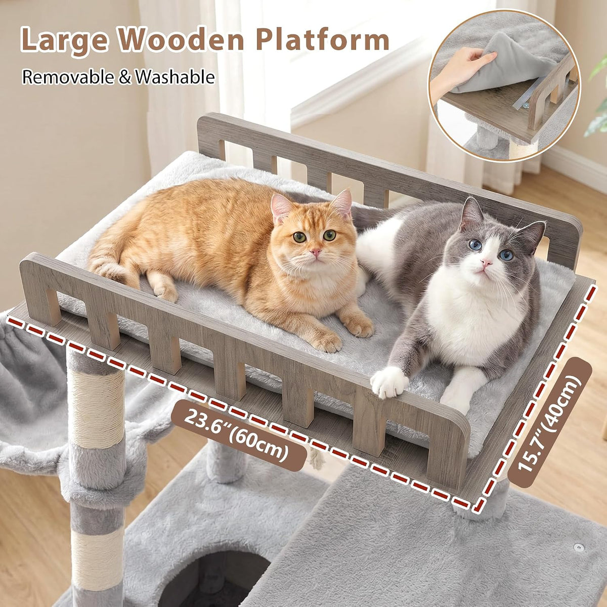 Maine Coon Cat Tree, Heavy Duty Cat Tower for 20 lbs+, GCT033G – Essentials for Cats - 60 inches / Light Gray - image 2