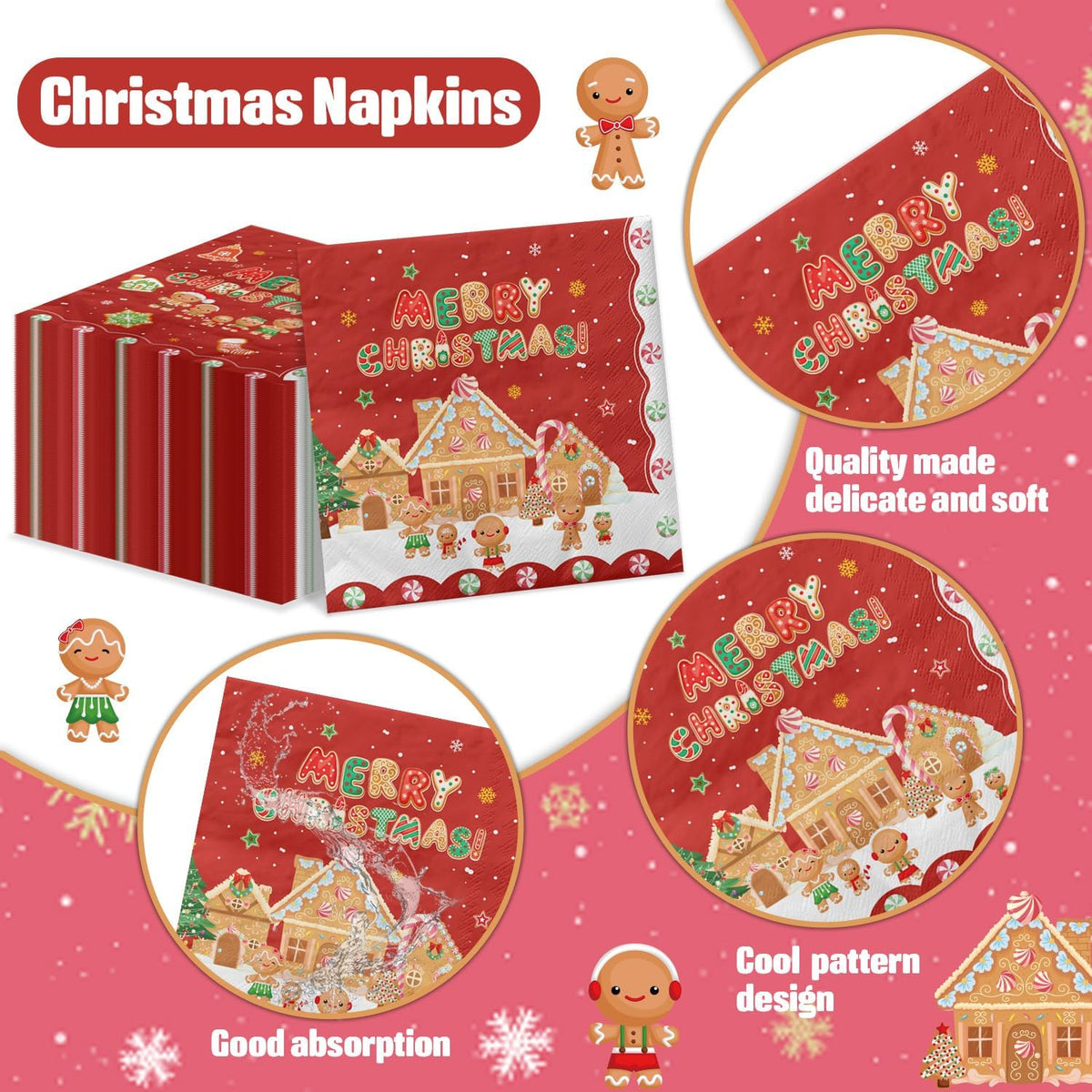 100Pcs Butterfly Napkins, Fairy Napkin - Christmas Gingerbread - image 3