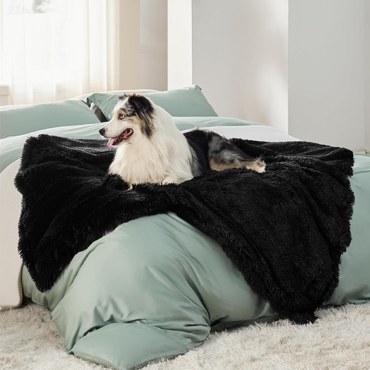 Bedsure Waterproof Dog Blankets for Large Dogs, Fluffy Faux Fur - Black / XL(50x60") - image 2