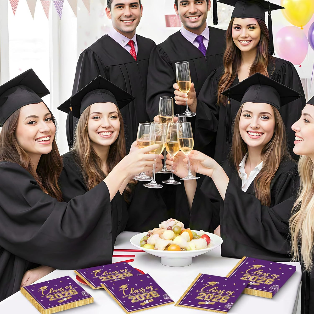 PERFQU Class of 2026 graduation napkins in blue and gold with cap and tassel design - view 7