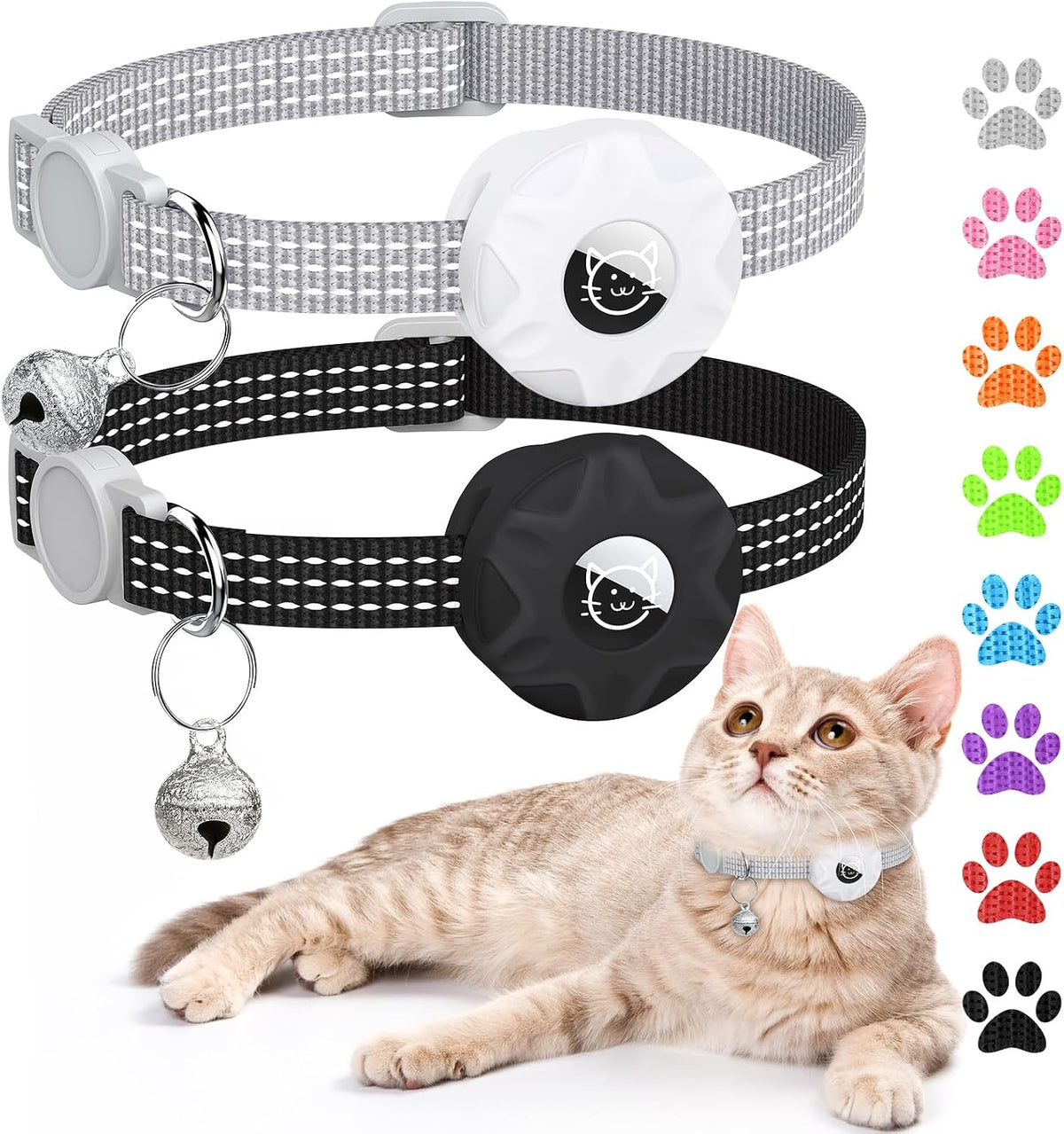 AirTag Cat Collar, Reflective Kitten Collar Breakaway – Essentials for Cats - Black/Gray