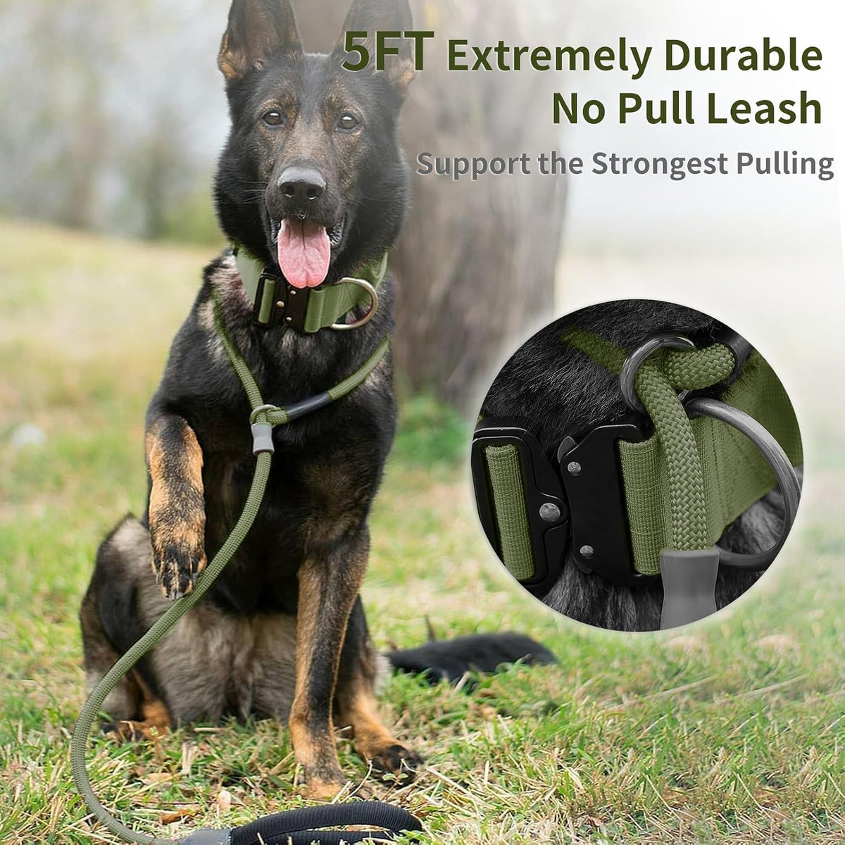 Strong Slip Rope Dog Training Leash - 1/2" x 5ft / Army Green - image 2