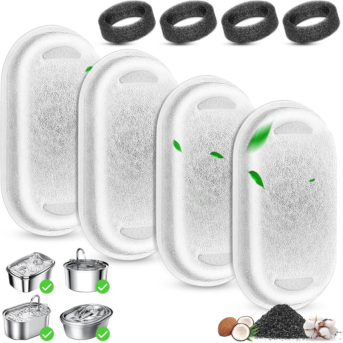 Cat Water Fountain Filter Replacement - 4 Cat Filters & 4 Sponges
