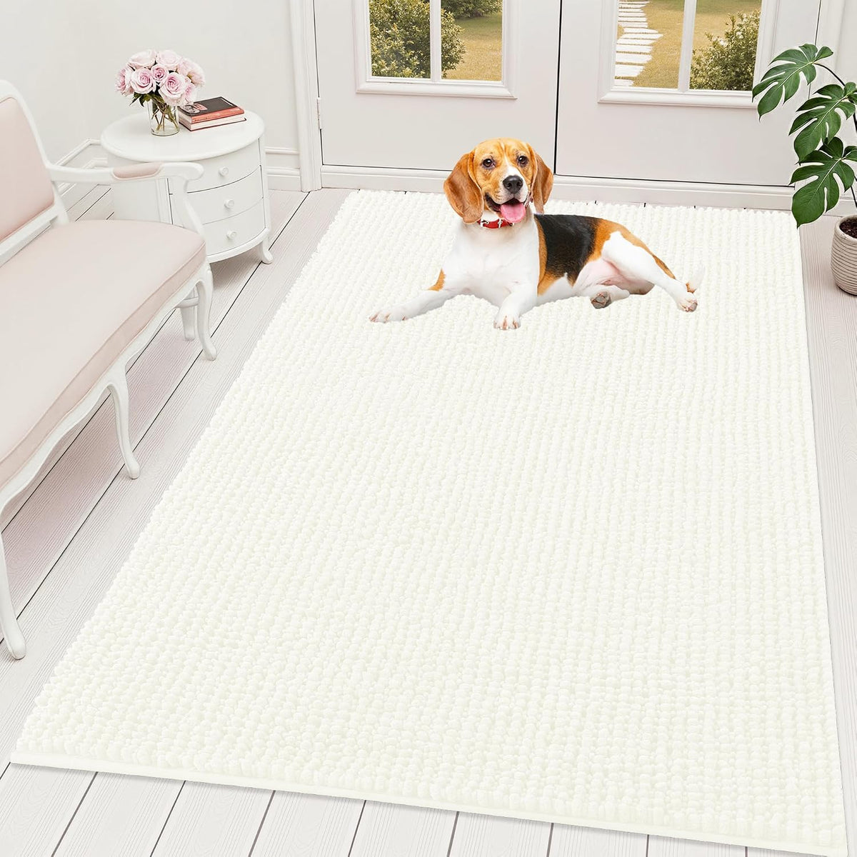OLANLY Dog Door Mat for Muddy Paws 30x20 - 59" X 35" / Ivory