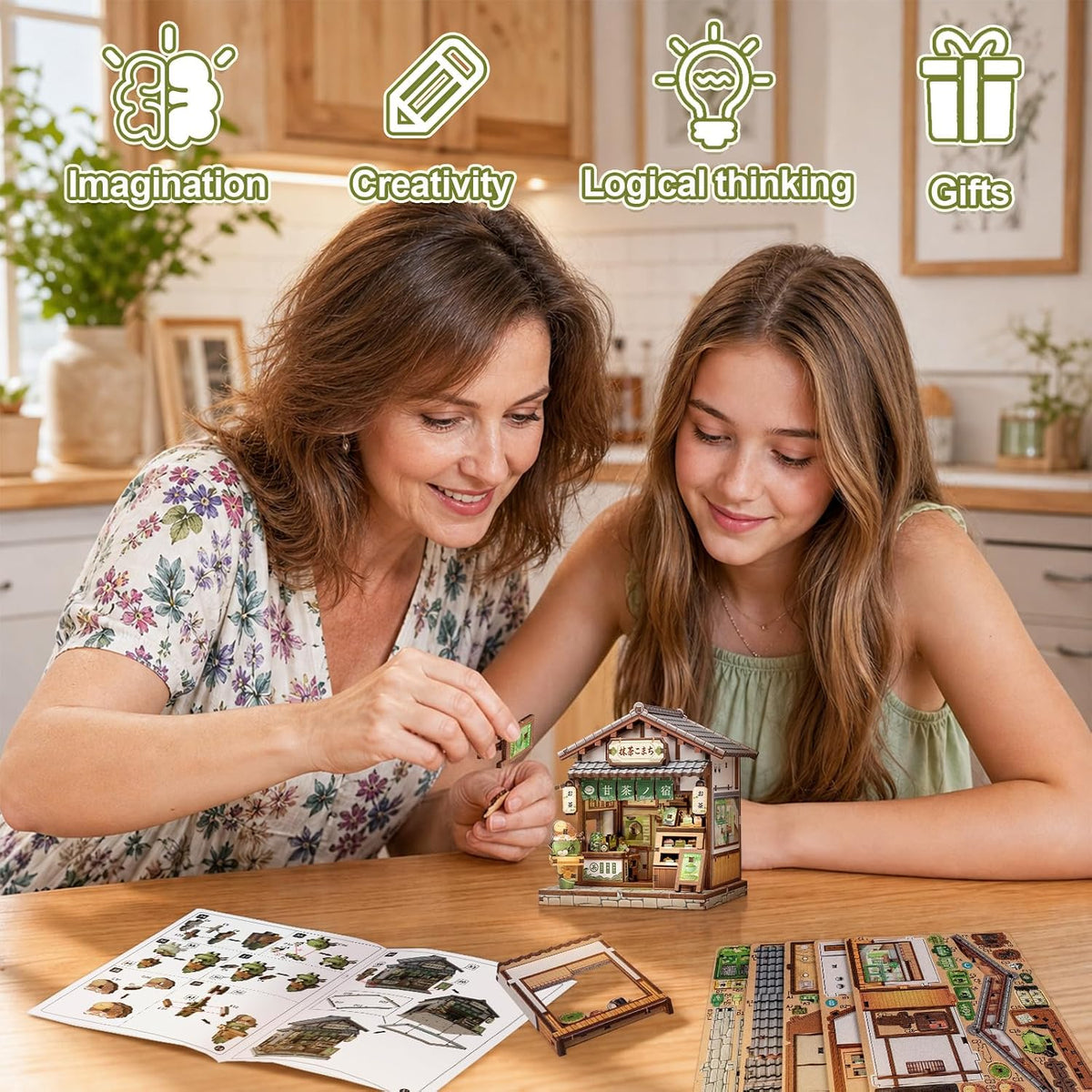 Owl Bookstore Book Nook Kit, 3D Wooden Puzzles with LED - Kyoto Matcha Cottage - image 4