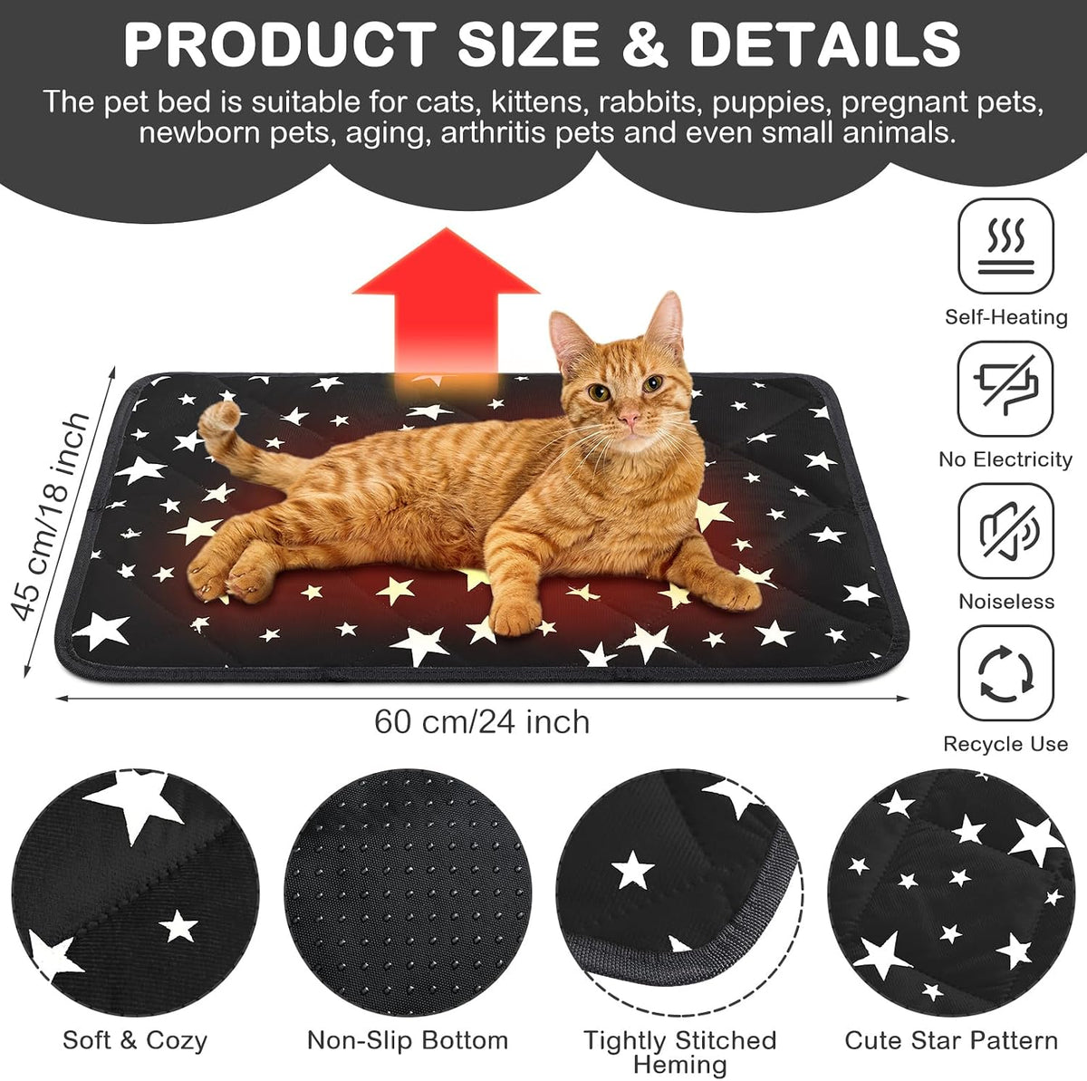 4 Pack Self Warming Cat Bed - Black / 18'' X 24'' / Rectangle - image 2