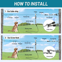 Dog Runner for Yard, Heavy Duty 100FT Dog Runs for Outside with 10FT Tie Out Cable, Trolley System - 50ft run cable+10ft tie out cable / Blue + Black - image 4
