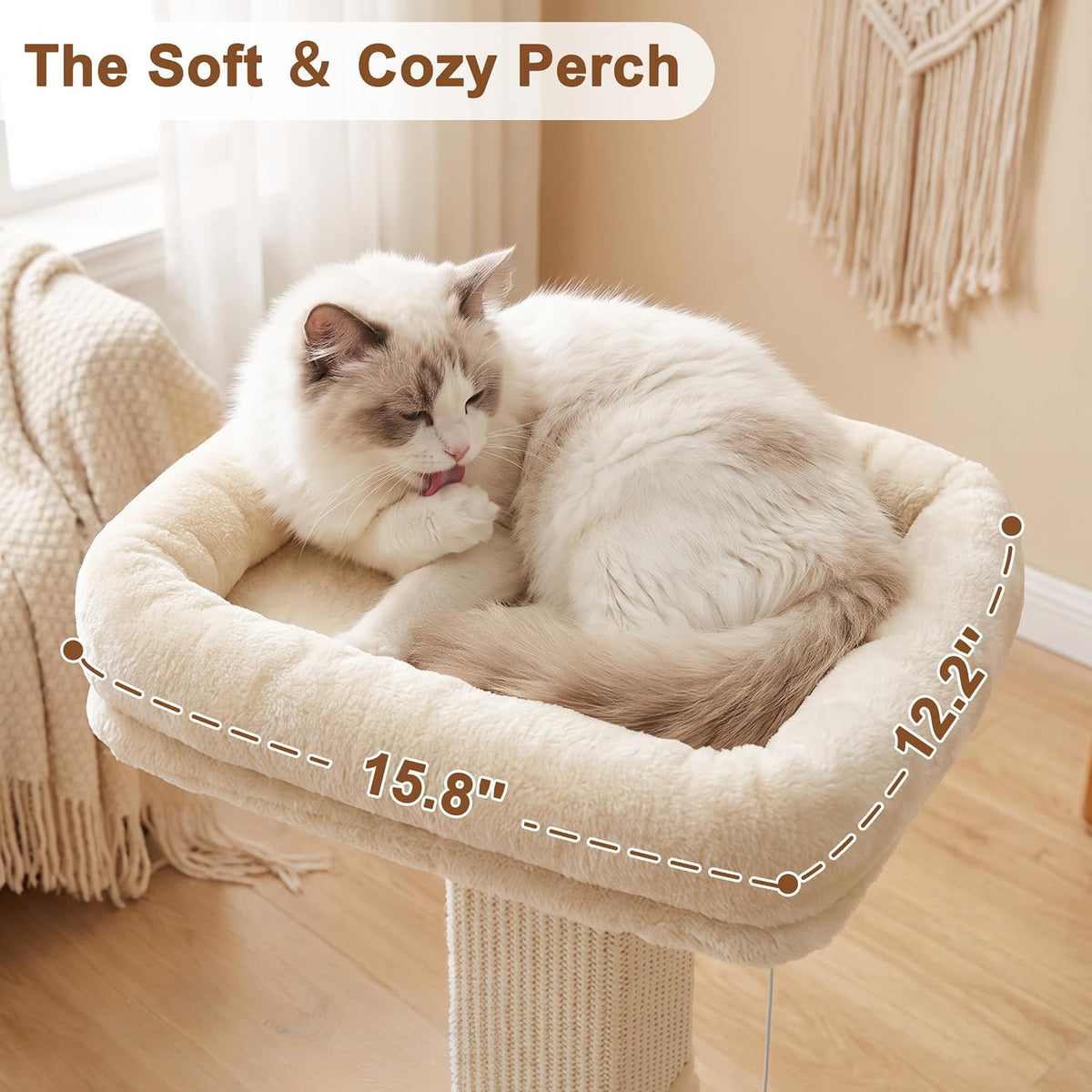 Tall Cat Scratching Post for Indoor Cats Adults with Carpet - White / Large（with bed） - image 4