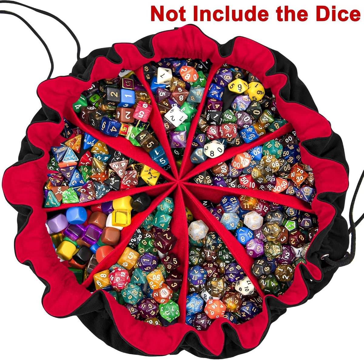 SIQUK Large Dice Bag with Pockets Big Capacity Dice Bag Drawstring - Black & Red - image 2