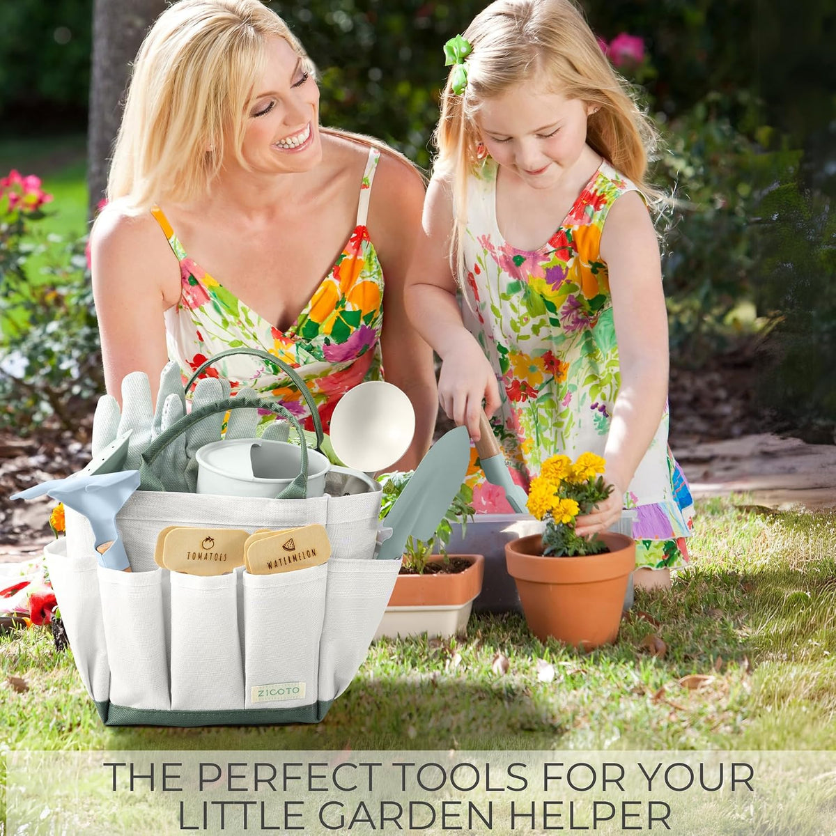 ZICOTO kids gardening set with watering can, rake, shovels, gloves, pots and tote - view 6