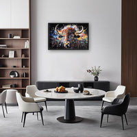 Framed Large Bison Buffalo Wall Art for Living Room, Oversized Graffiti Yak Cow Wall Decor Banksy Bull Canvas Painting Animal Pictures Modern Artwork for Living Room Bedroom Office 36"x24"