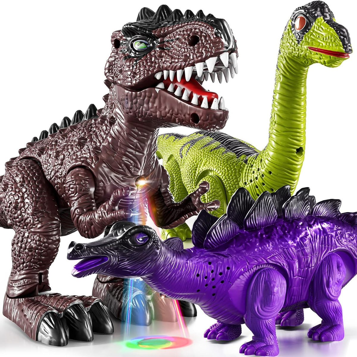 TEMI Walking Dinosaur Toys for Kids 3-5，3 Pack Electrical Dinosaurs