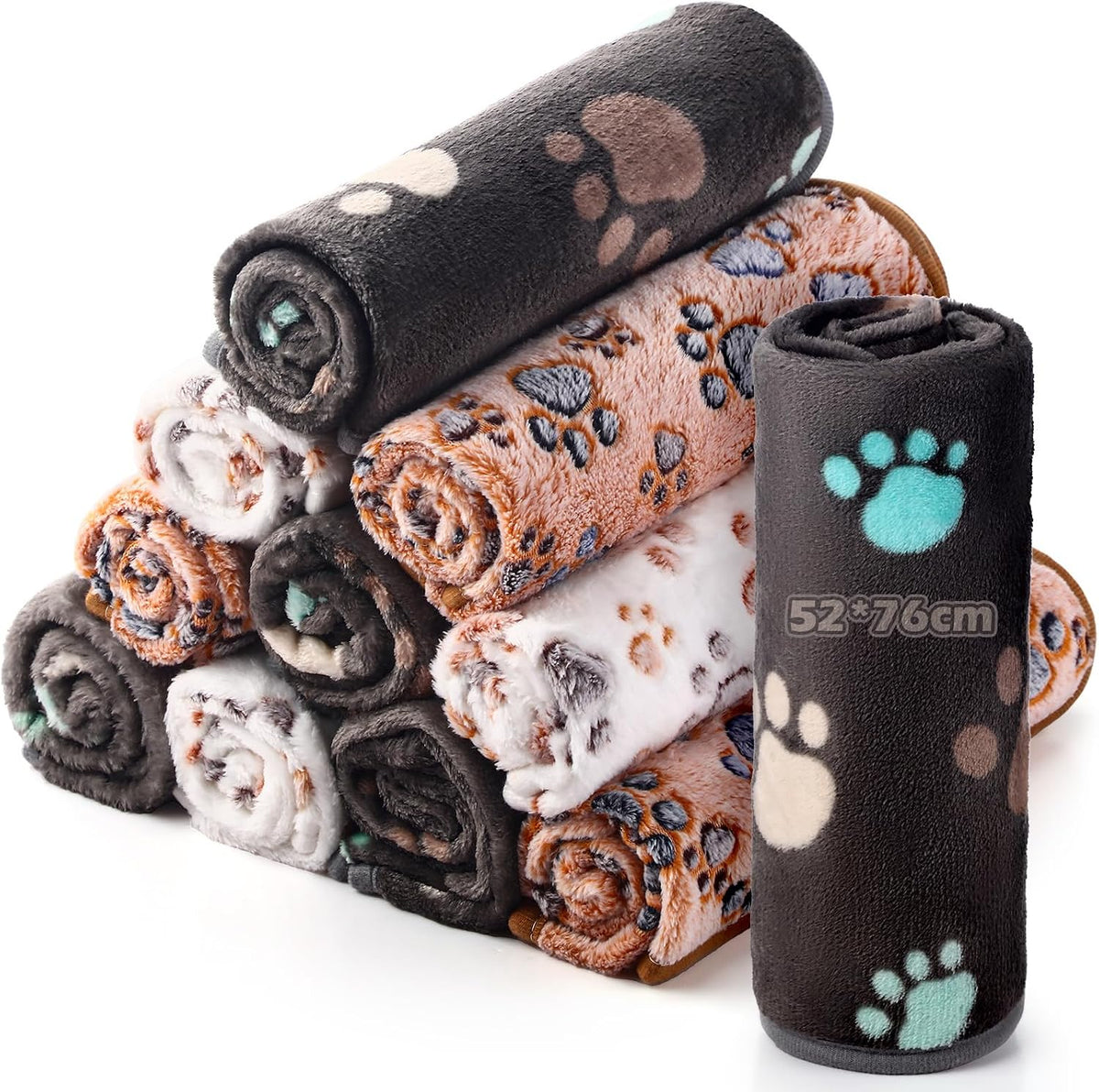 Tegeme 12 Pcs Puppy Blanket for Litter Dog Cat - Dark Gray, White, Camel / 30 x 20 Inch