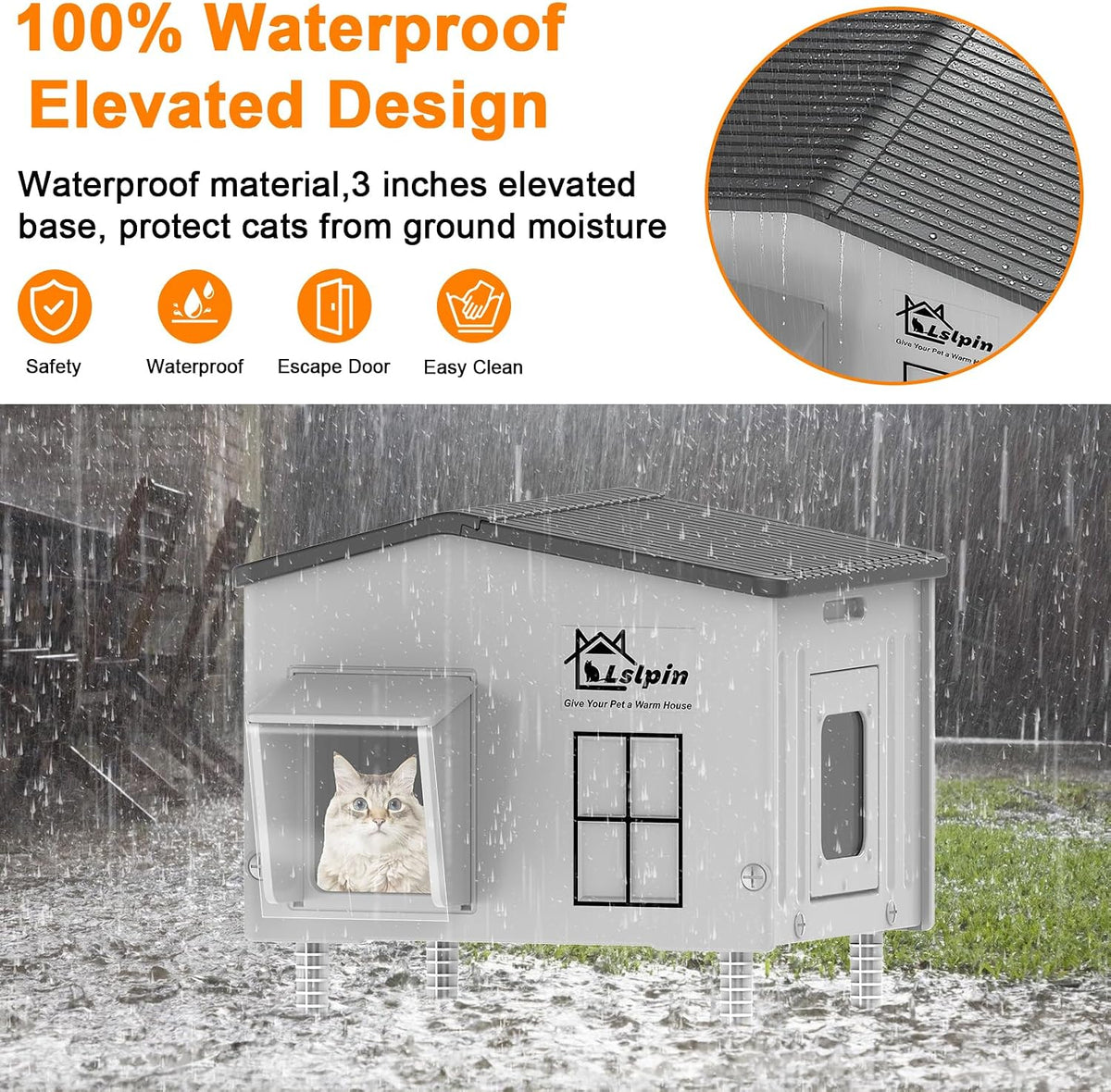 Large Indestructible Heated Cat House for Outside Winter - Grey Slanted-21.6×16.9×17.5 - image 2