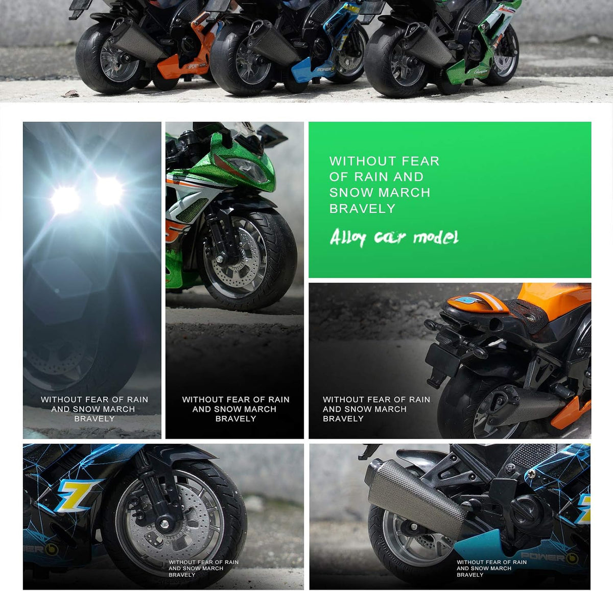 Toy Motorcycle, Pull Back Toy Car with Sound and Light Toy - Green - image 4