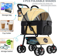 3 in 1 Pet Dog Stroller for Small Medium Dogs 10-50 lbs - Brown - image 4