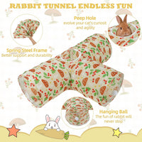 Bunny Tunnels & Tubes, 3-Way Collapsible Rabbit Hideout for Bunnies – Essentials for Small Pets - Cherry - image 3