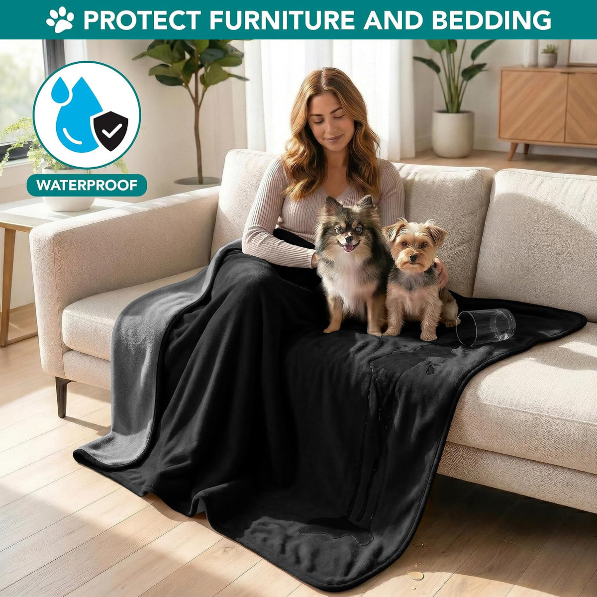 PetAmi Waterproof Dog Blanket, Leakproof Pee Proof Cat Blanket - Black/Gray / Medium (29x40) - image 2