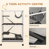 PawHut Metal Small Animal Cage, 5-Tiers Rolling Big Ferret Cage with Hammock, Removable Tray, for Chinchilla, Sugar Glider, White