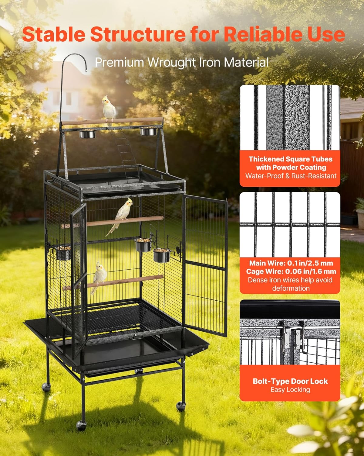 VEVOR Bird Cage, Flat Top - Black / 32.7"L x 31.1"W x 82.7"H - image 3