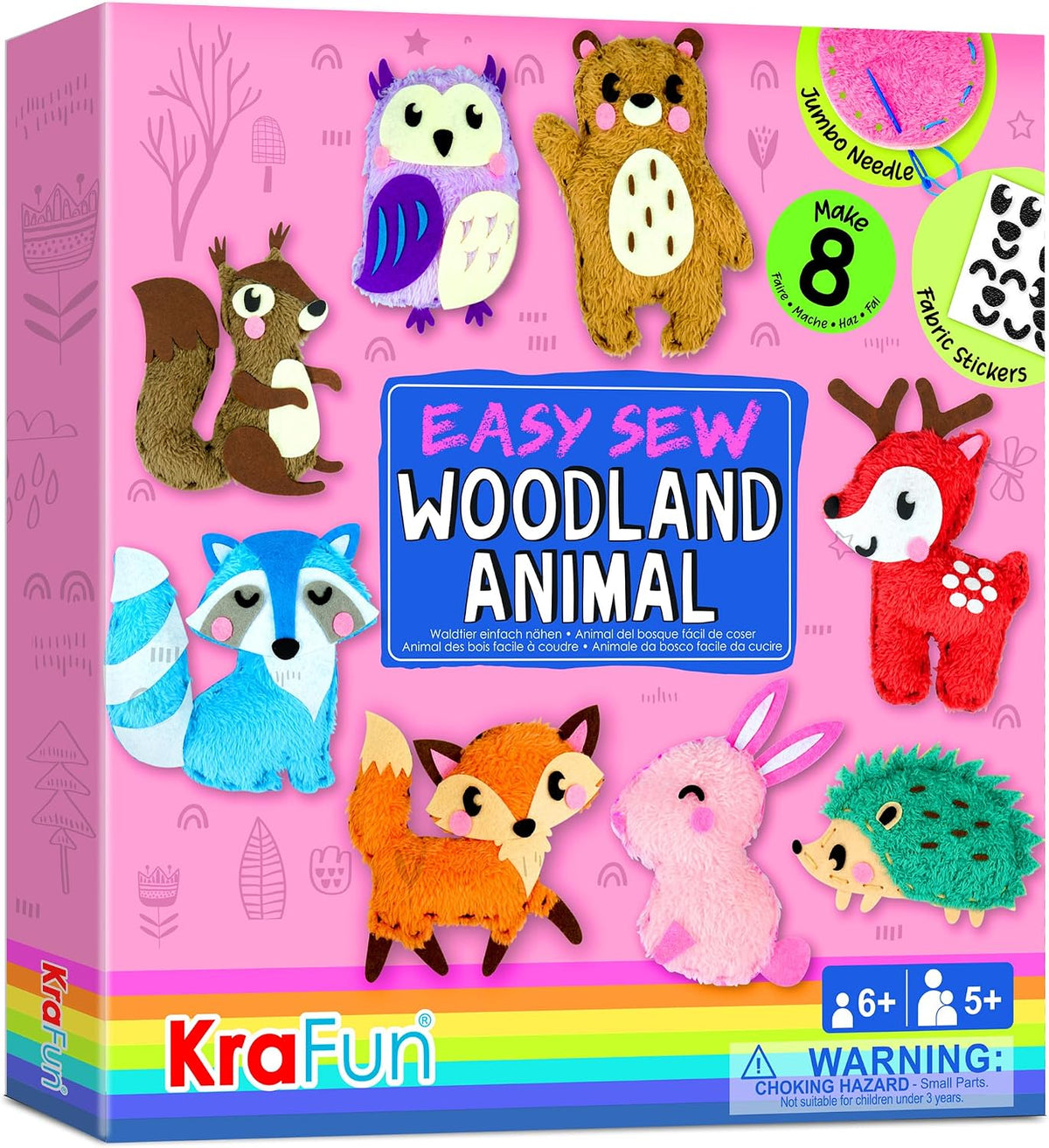 KRAFUN Fairy Tales Sewing Kit for Kids Ages 5-10, 8 Projects - Woodland Animal