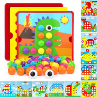 Button Art Toys for Toddlers Ages 3+, Mosaic Peg Board – Fun for Kids & Family - Dinosaurs