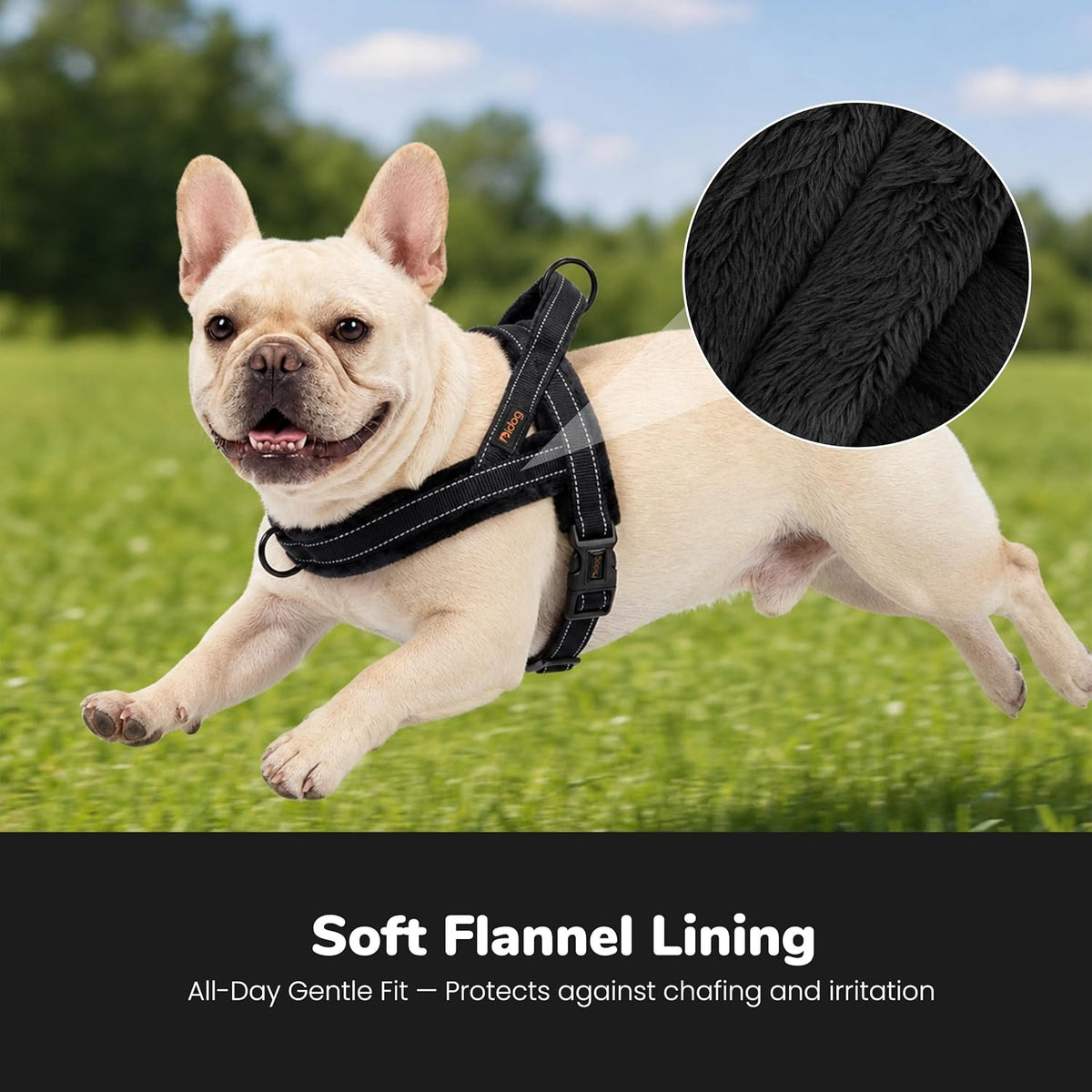No Pull Dog Harness for Small Dogs, Soft Flannel Padded, XS - S:chest 19-23" / Black - image 2