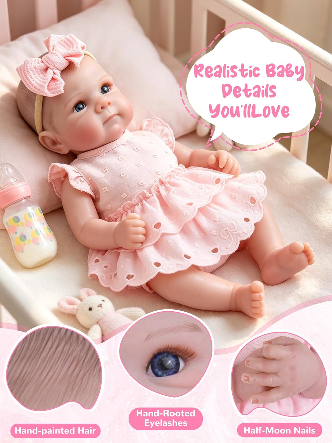 EKOKIZ blue reborn baby doll dress set with hairband and shoes for 17 to 20 inch dolls - view 19