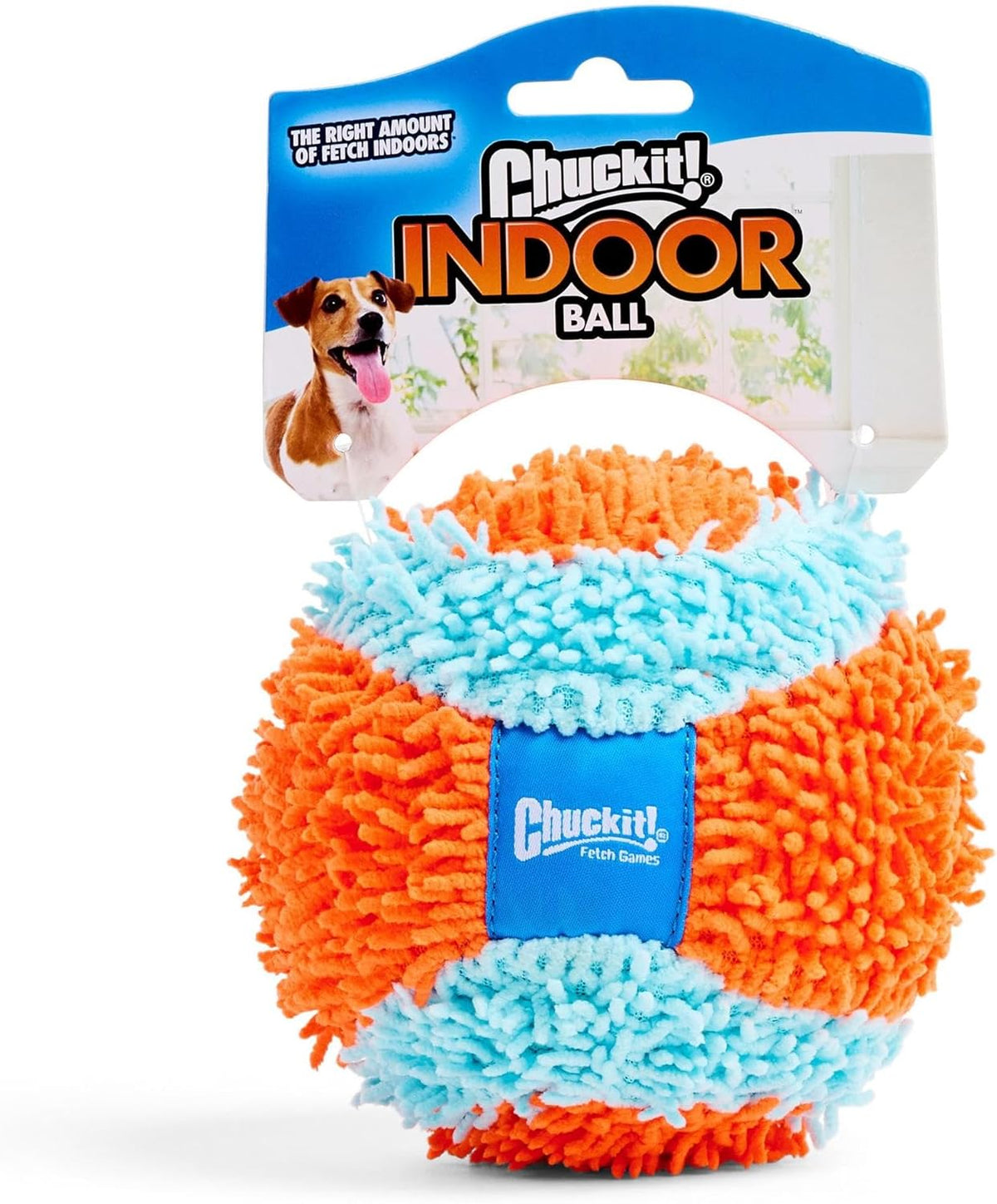 Chuckit! Indoor Fetch Ball Dog Toy, Orange and Blue - Orange & Blue Fetch Ball / 4.75 inches (1 Pack) - image 3