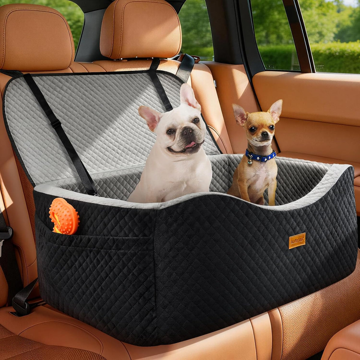 BLVRYVIO Large Dog Car Seat for Medium Sized Dogs Under 55lbs or 2 - Black/Gray / Large
