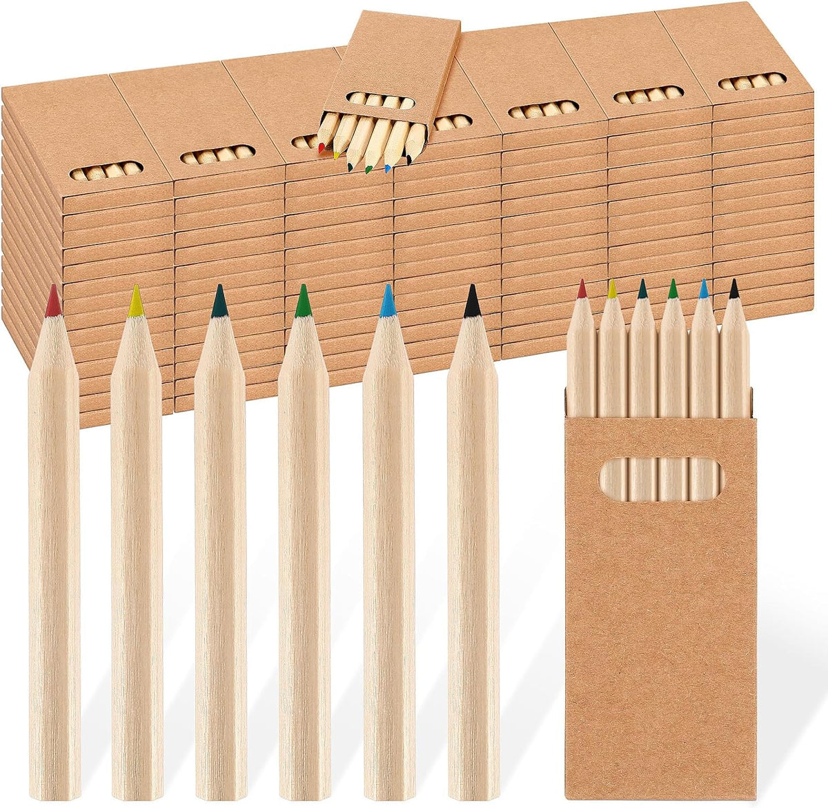 Faccito mini colored pencils bulk pack, small paper boxes of 6 short wooden pencils - view 5