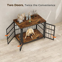 32 Inch Heavy Duty Wooden Dog Kennel End Table with Double Door Design and Secure Locks, Indoor Pet Crate Furniture for Medium Dogs, Decorative Home Cage Design,Aged Black