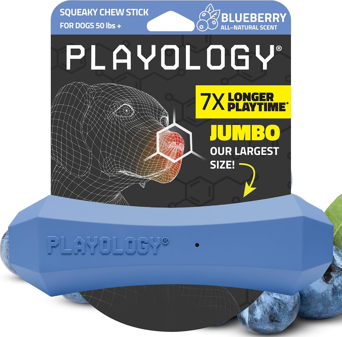 Playology Squeaky Chew Stick Scented Dog Toy - Jumbo / Blueberry