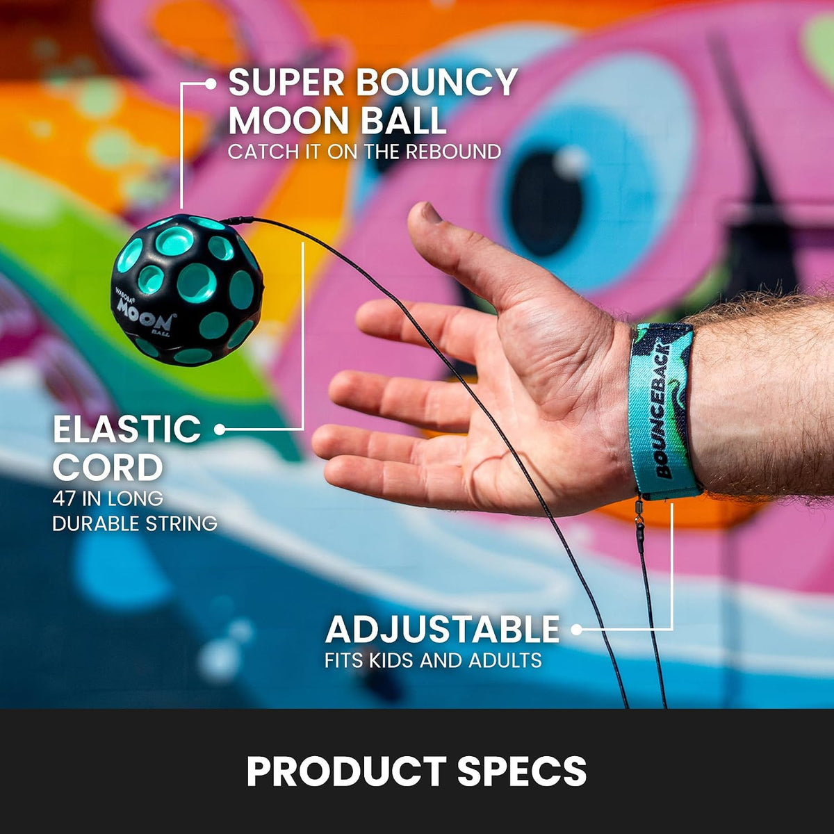 Waboba Bounceback Returning Black and Blue Moon Ball Hyper Bouncy - Blue - image 4