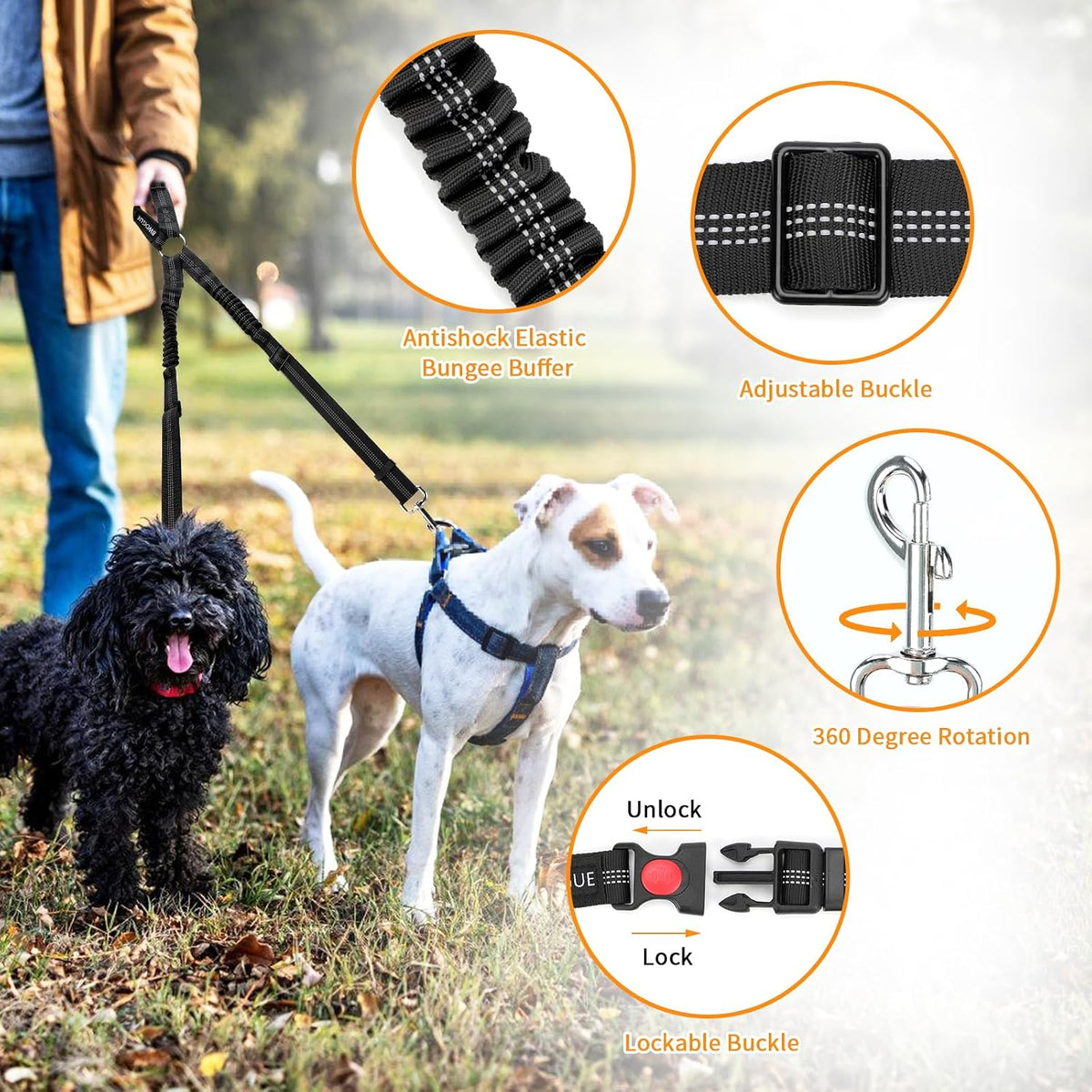 Dog Seat Belt for Car, Headrest Restraint Safety Lead, Dogs Cats – Essentials for Dogs - Black / Elastic(Double Leash) - image 4
